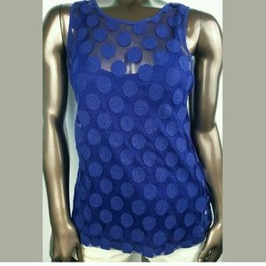 Banana Republic Blue Big Polka Dot Sheer Back Top